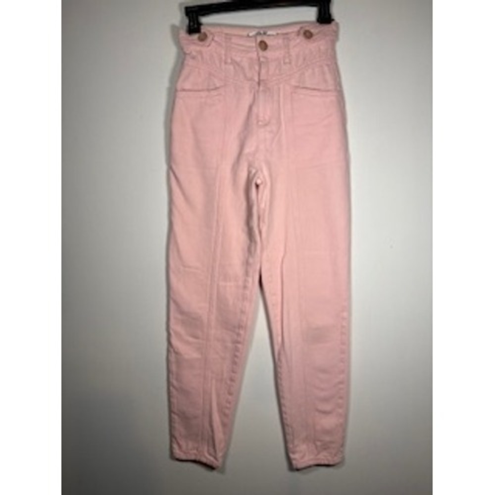 WETHE FREE Free People Pink High Rise Tapered Jeans Size 25 Button Tab Waist